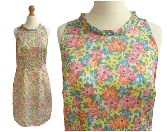 Vintage Satin 1960s Retro Floral Mini Dress | Uk Size 8