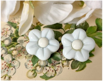 Vintage Chunky Light Blue Plastic Flower Clip On Earrings