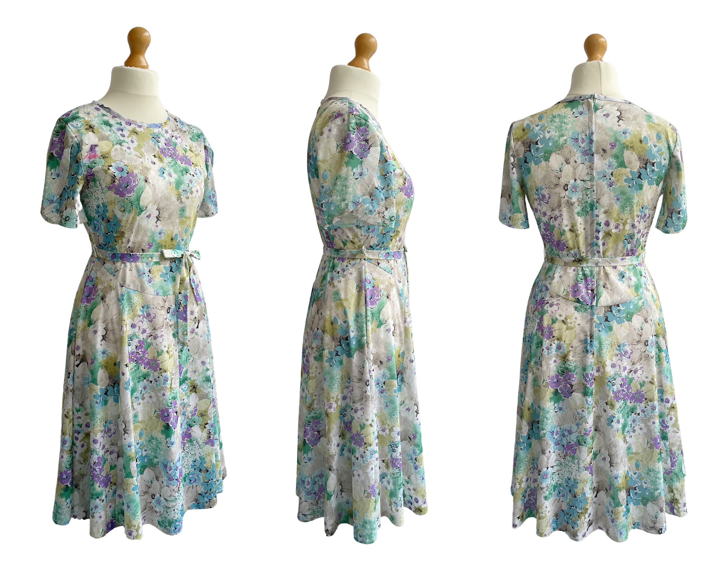 Vintage Green Blue and Purple Floral Tea Dress UK Size Etsy UK