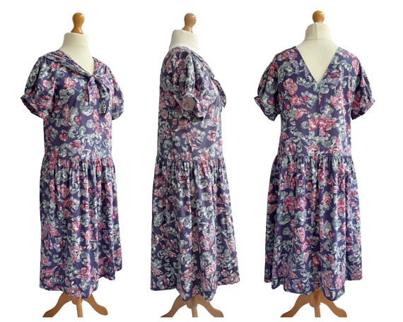 Vintage Laura Ashley Purple Floral Drop Waist Dress | UK