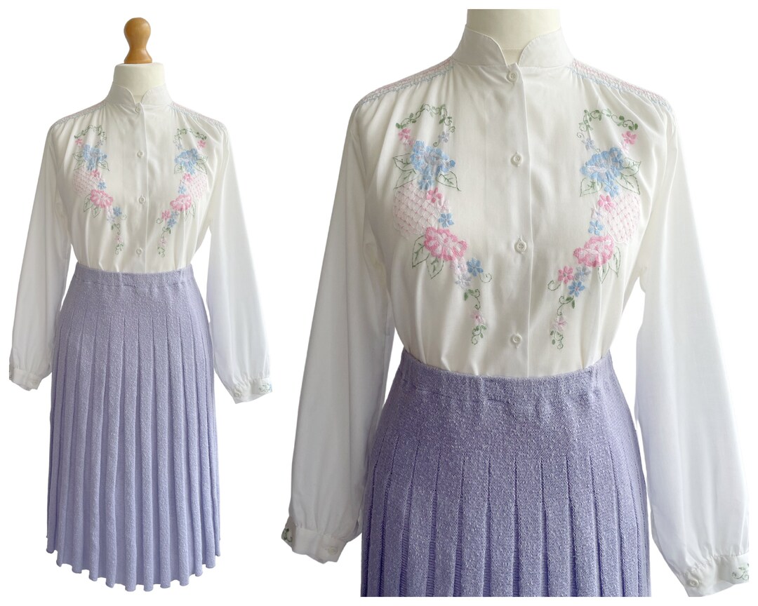 Vintage White Floral Embroidered Blouse UK Size 1214 Etsy