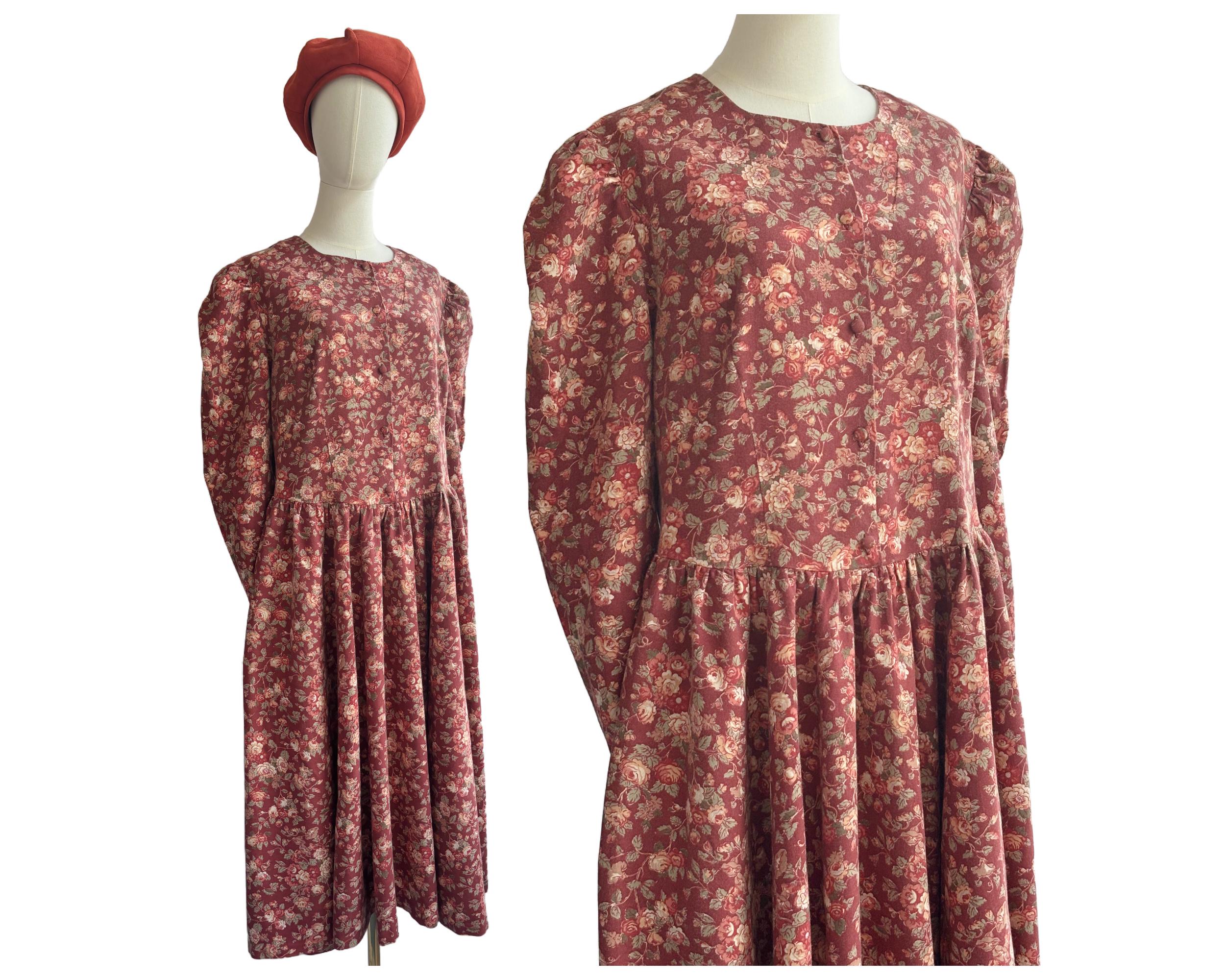 Vintage Laura Ashley Rust Red Brown Floral Rose Print Wool Blend Winter vintage-laura-ashley-rust-red-brown-floral-rose-print-wool-blend-winter