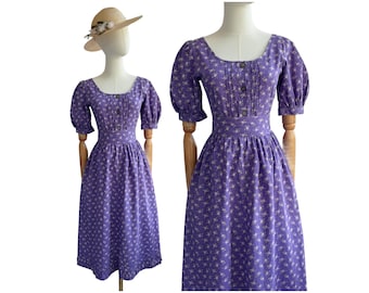 ヴィンテージ ローラ アシュレイ フローラル ブルー コットン ドレス