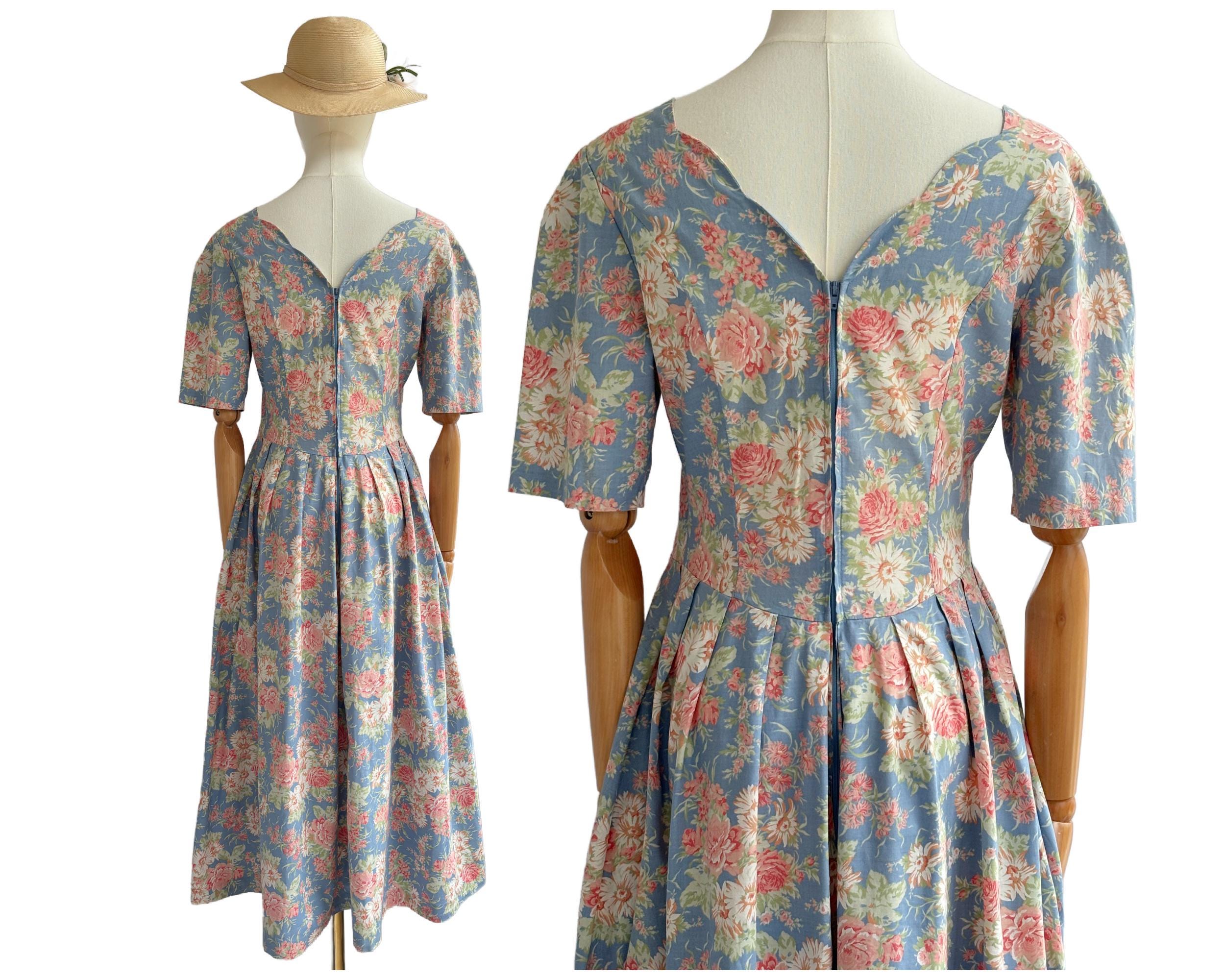 Vintage Laura Ashley Cotton Floral Dress With Peachy Pink