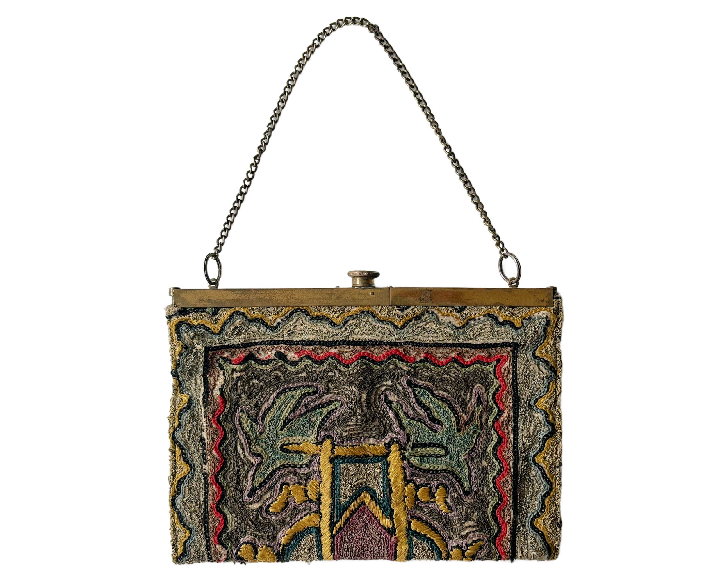 Sac Fourre-tout Vintage Tissu Floral Années 1930 - Fermeture Bakélite - Fait Main