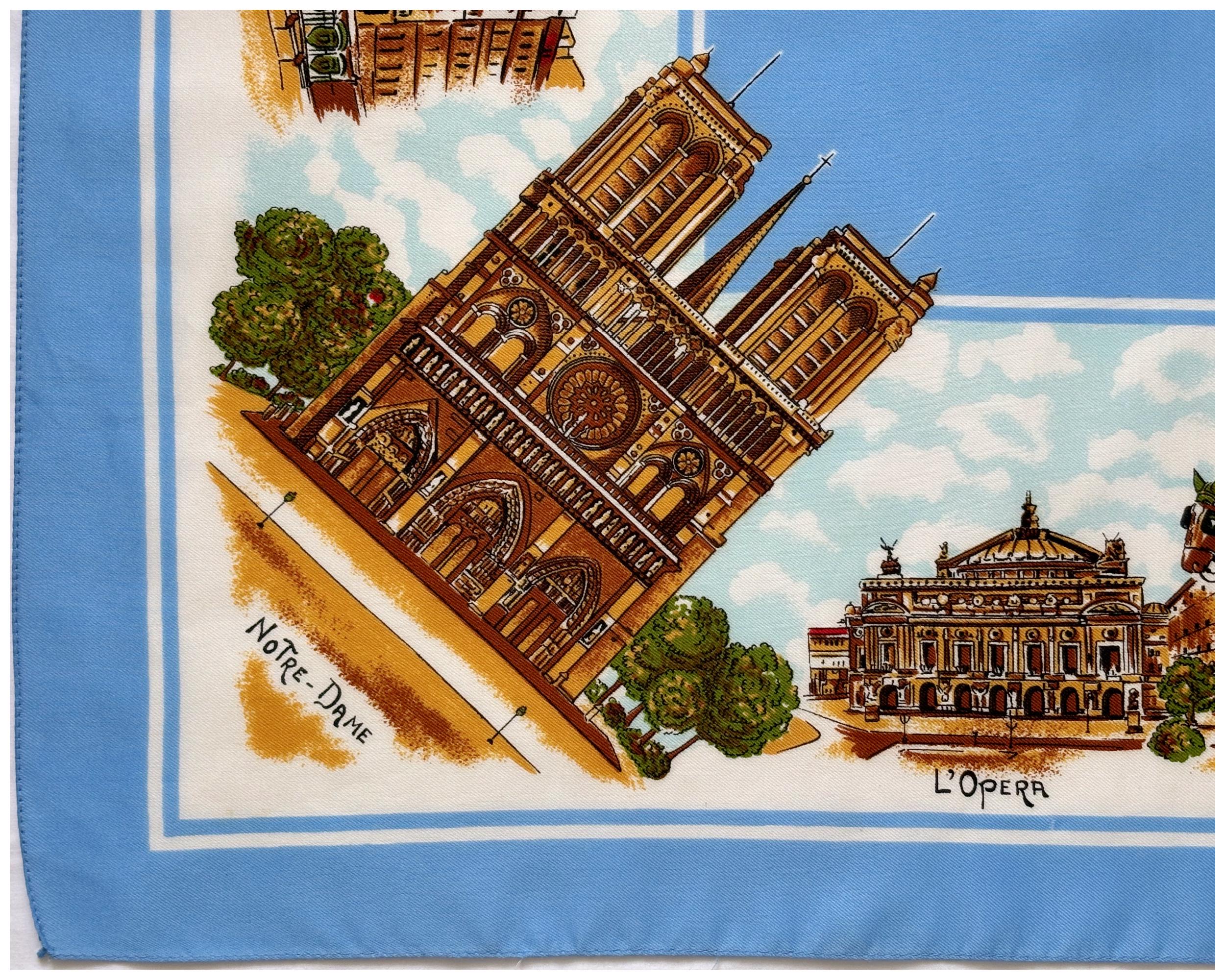 Vintage Paris Souvenir Square Scarf Acetate Blue Red Brown Vintage Paris Souvenir Square Scarf Acetate Blue Red Brown