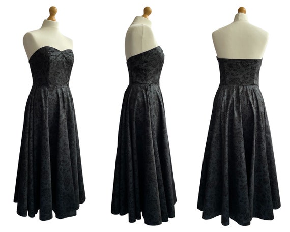 Vintage Laura Ashley Black Floral Strapless Eveni… - image 3