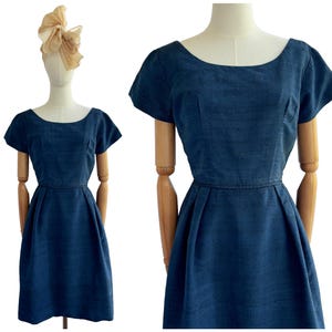 Vintage 50s/60s Navy Blue Cocktail Dress | UK Size 8
