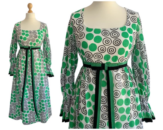 Vintage 60s / 70s Green, White and Black Spot Pri… - image 1