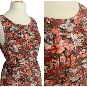 Vintage Floral Cotton Dress with Matching Belt Brown Pink White Uk Size 14 image 5