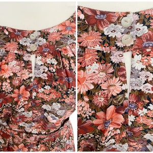 Vintage Floral Cotton Dress with Matching Belt Brown Pink White Uk Size 14 image 4
