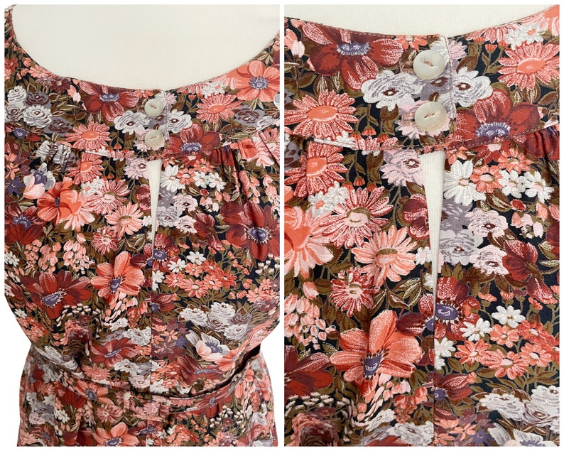 Vintage Floral Cotton Dress with Matching Belt Brown Pink White Uk Size 14 image 4