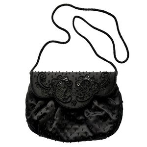 Vintage St Michael 1980s Schwarze Perlen Abendtasche mit Langen Riemen