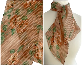 Vintage Long Pleated Floral Autumnal Scarf / Headscarf
