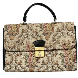 Vintage Floral Tapestry Top Handle Handbag with Key Clasp