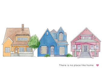 There Is No Place like Home / Wall Art / Craftsmen Houses / Wall Decor / House Illustration / Home Sweet Home / Housewarming / New Home