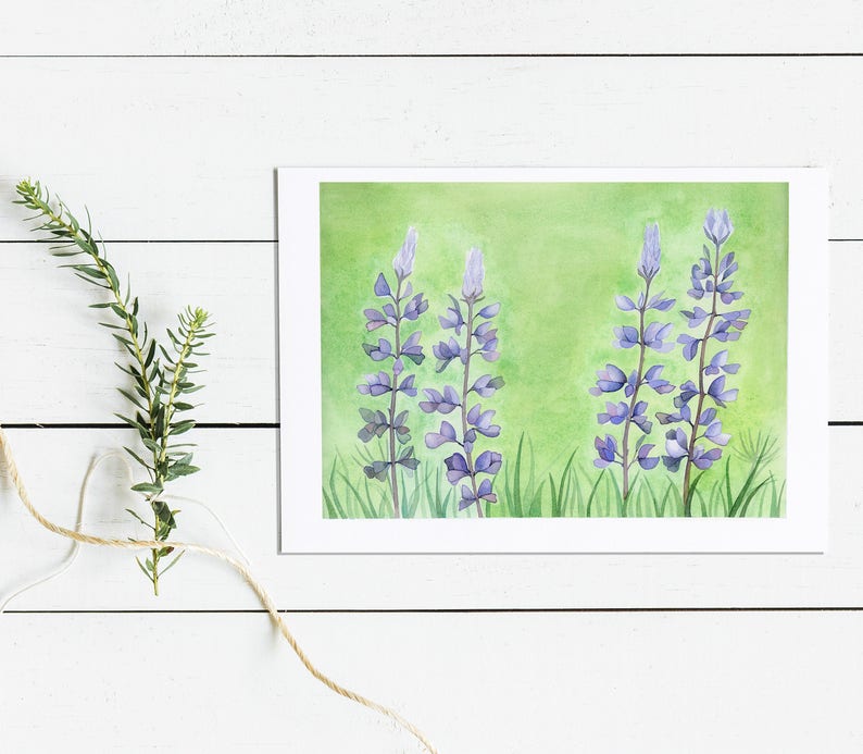 Bluebonnet Lupines Watercolor Greeting Card image 3