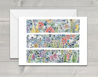 Mosaic Watercolor Greeting Card / Tiles / Patterns / Travel Art / San Francisco Turtle Hill Steps / Tiled Steps
