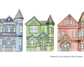 California Victorian Houses Wall Art / Wall Decor / Architecture / Kitchen Decor / Watercolor Art / Watercolor Painting / Customizable