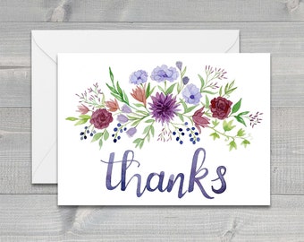 Thank you Greeting Card / Flower Card / Mother's Day / Watercolor Card / Thanks / Watercolor Flowers