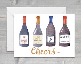 Wine Greeting Card / Bachelorette Party / Gifts For Her / Bridal Shower Gift / Wine Art / Wedding Card / Celebrate / Birthday Card / Cheers