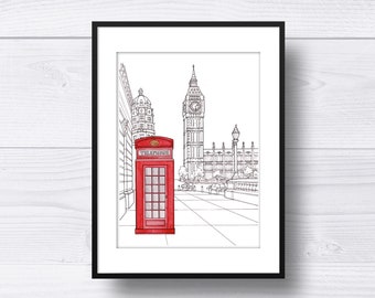 London Watercolor Print / Wall Art / Wall Decor / Travel Art / Illustration / Watercolor / Big Ben / Westminster