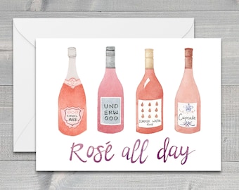 Rose All Day Greeting Card, Bachelorette Party, Gifts For Her, Bridal Shower, Bridal Shower Gift, Rose Wine, Wedding Card, Valentine's Day