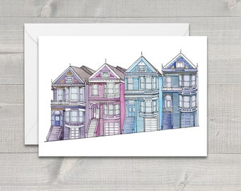 Painted Ladies Greeting Card / Alamo Square / San Francisco Card / Watercolor / Watercolor Art / Watercolor Card / Greeting Card