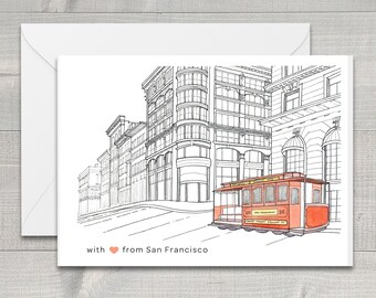 Cable Car San Francisco Greeting Card / Travel Art / Cable Car / Trolley / Downtown San Francisco