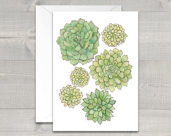 Spring Succulents Watercolor Greeting Card / Succulent Card / Thank you Card / Mother's Day / Gifts For Her / Illustration