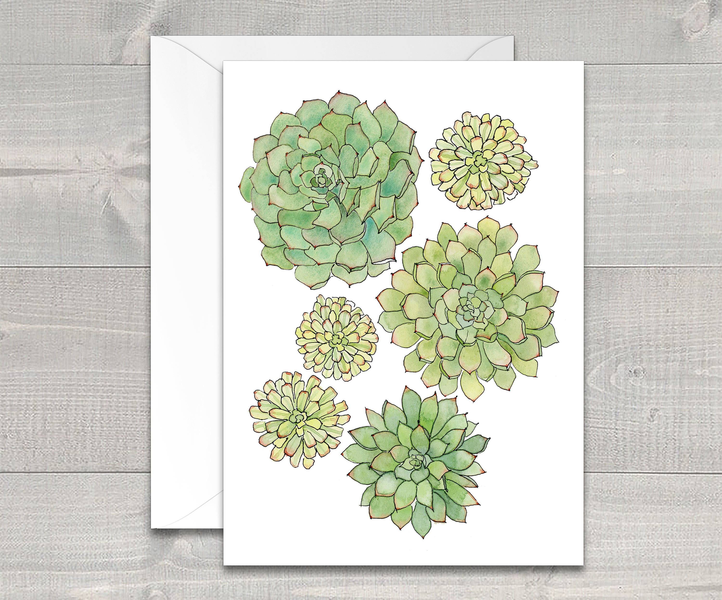 Spring Succulents Watercolor Greeting Card / Succulent Card / | Etsy