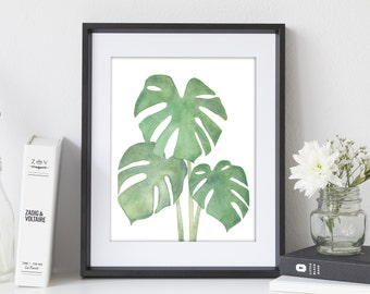 Tropical Wall Art, Split Leaf Philodendron Print, Tropical Print, Wall Decor, Modern Wall Art, Watercolor Plant, Watercolor Leaves