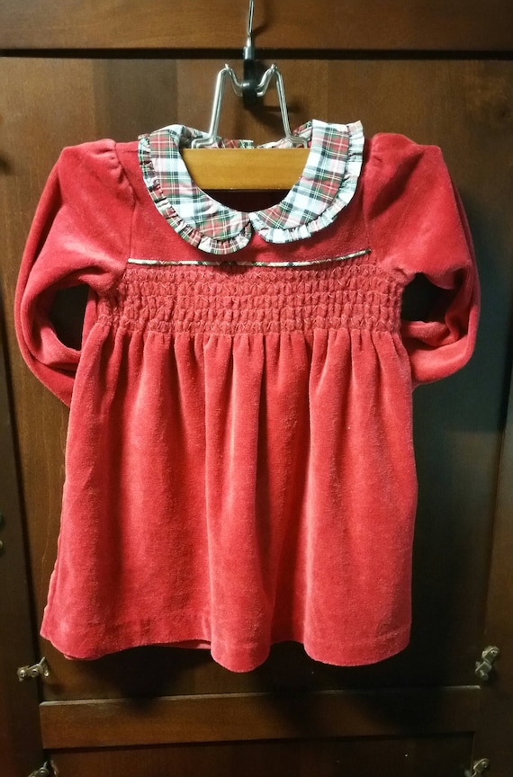 black plaid vintage holiday dresswith side bow, months. 12-18 A most adorable little girl red