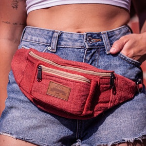 Gewaschene Rote Gürteltasche || Hanf || Nachhaltige Vegan Linie || Handarbeit || Bauchtasche