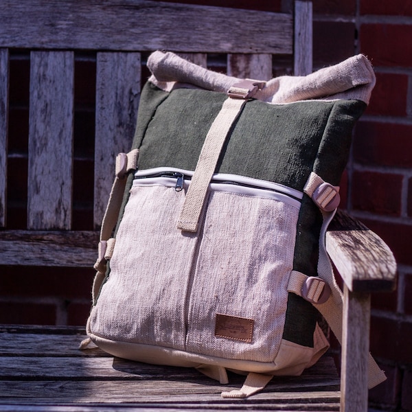 Deep Forest - Roll Top Backpack || Hemp || Sustainable Vegan Line || Handmade - BPN5RW