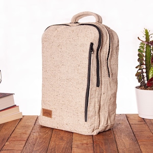 Hemp Laptop Backpack || Handmade || Sustainable Vegan Line || Silver Birch