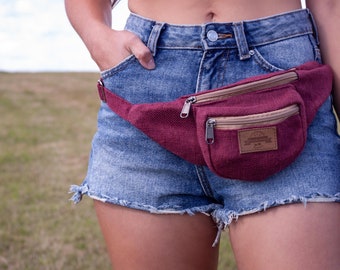 Burgundy Bum Bag || Hemp || Sustainable Vegan Line || Handmade || Improved design