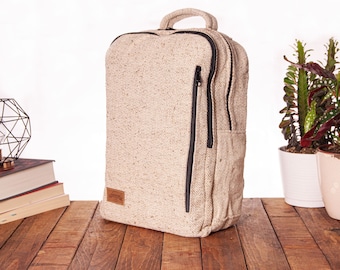 Hemp Laptop Backpack Handmade Eco Friendly Vegan Rucksack Sustainable Travel Bag Laptop Sleeve || Silver Birch