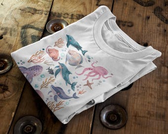 Cute Ocean Animals Tee | Whimsical Sea Creature Graphic, Soft Cotton
