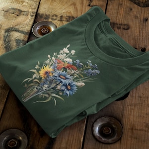 Boho Wildflowers Floral Nature Organic Cotton Unisex T-Shirt | Adult, Kids Sizing