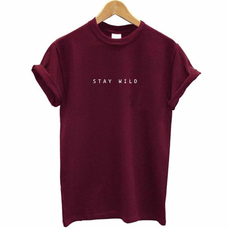 Stay Wild Certified Organic Cotton Ethical Unisex T-Shirt AdultKids Burgundy