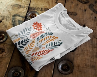 T-shirt van biologisch katoen met varenblad, Botanical Cottagecore-T-shirt