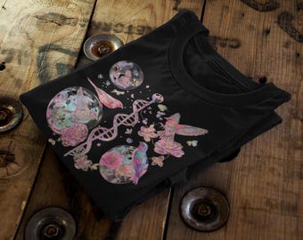 Floral DNA Graphic T-Shirt | Pink Bubbles, Iridescent Science Tee