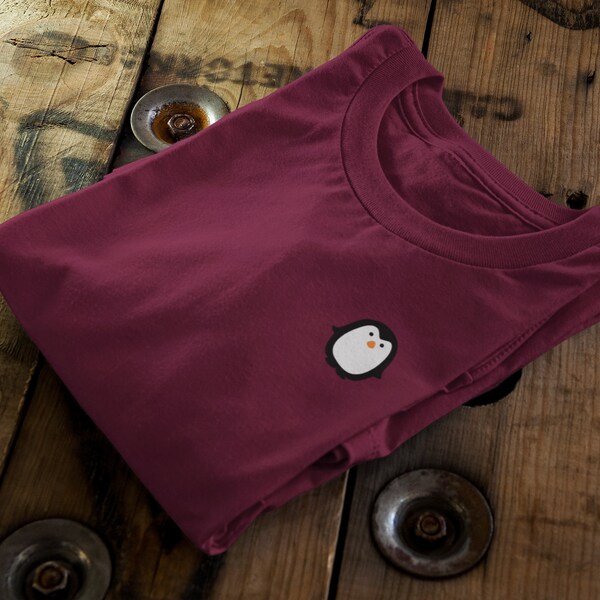 PENGUIN || Unisex Tshirt Top || Pocket Side Print || Adults & Kids Sizes|| Certified Organic Cotton || Ethical Unisex T-Shirt || Adult+Kids