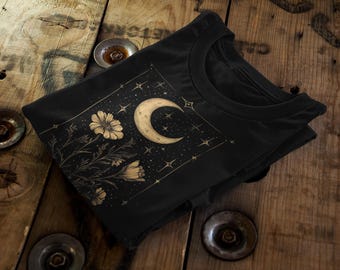 Vintage Moon Flower T-Shirt | Celestial Cottagecore Graphic Tee