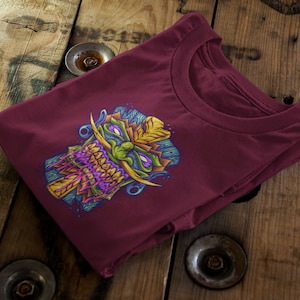 Angry Hawaiian tiki bar mask monster || Organic Cotton Unisex T-Shirt || Adult, Kids Sizing