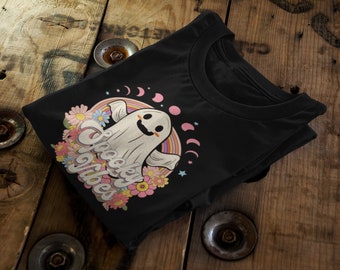 Spooky Vibes Halloween Retro Flora Spooky Funny Crewneck Cotton Unisex T-Shirt | Adult, Kids Sizing