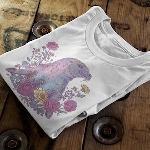 ボヘミアン風の気まぐれなシュールなシールTシャツ | 夢のような海の動物グラフィックTシャツ | ヴィンテージコテージコア美的トップス | ユニセックス大人と子供サイズ