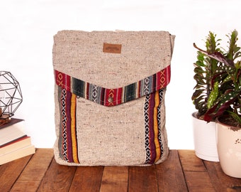 Minimalist Hemp Flat Backpack || Handmade || Sustainable Vegan Line || Ethnic
