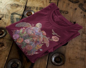 Tropical Turtle T-Shirt | Iridescent Floral Shell, Sea Lover Gift